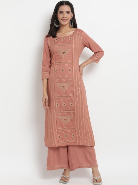

Prakhya Women Brown Embroidered Kurta with Palazzos