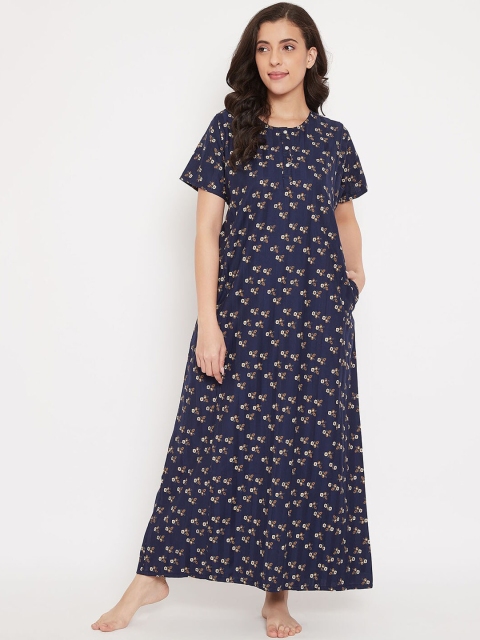 

The Kaftan Company Navy Blue & Off-White Printed Nightdress