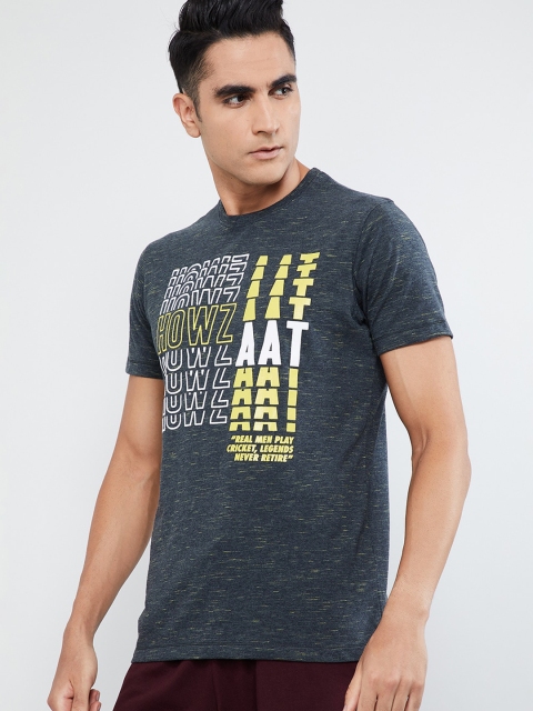 

max Men Grey Printed Round Neck T-shirt