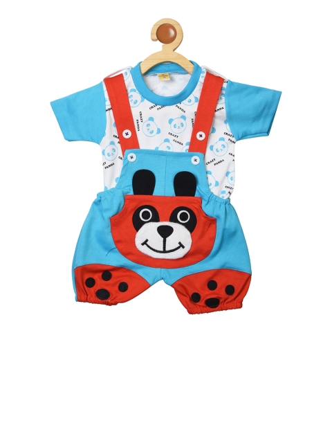 

BORN WEAR Unisex Kids Blue & White Printed T-shirt with Dungarees