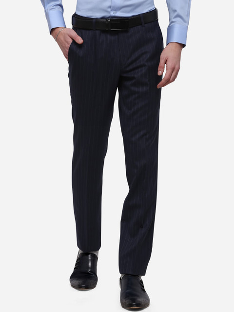 

JADE BLUE Men Navy Blue Skinny Fit Self Design Formal Trousers