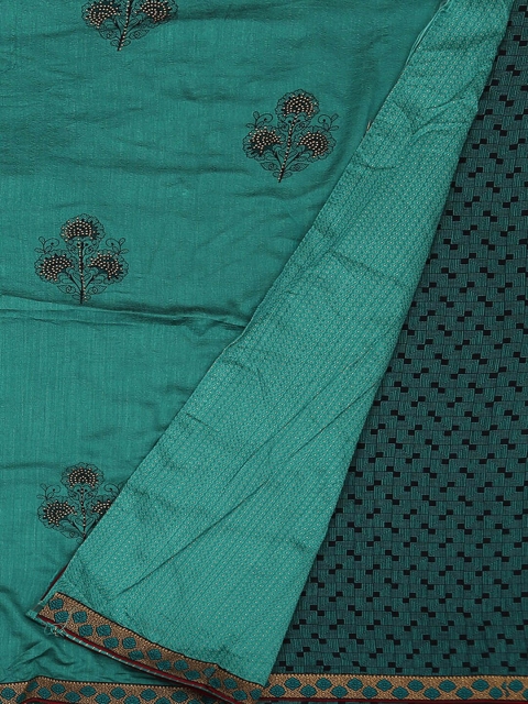 

Pothys Green Embroidered Jute Silk Saree