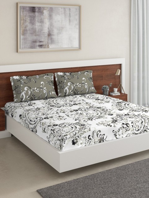 

DDecor White & Fluorescent Green Ethnic Motifs 144 TC Cotton 1 Extra Large Bedsheet with 2 Pillow Covers