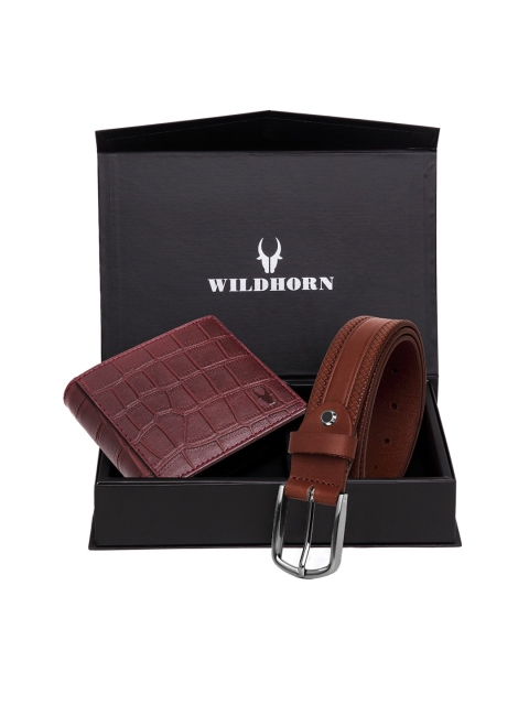 

WildHorn Men Maroon & Brown RFID Protected Genuine Leather Accessory Gift Set