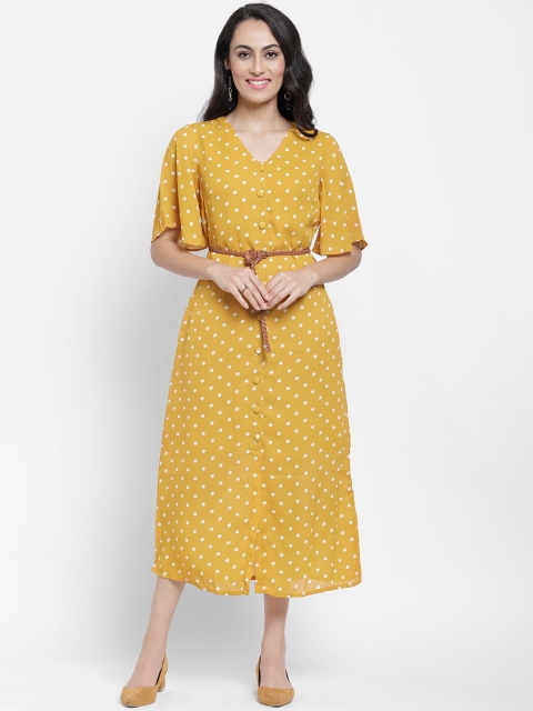 

NIXX Women Mustard Yellow Printed A-Line Dress