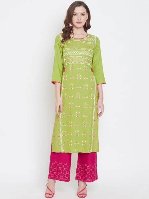

Prakhya Women Green & Pink Printed Kurta with Palazzos
