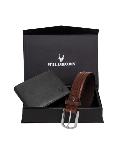 

WildHorn Men Black & Brown Textured RFID Protected Genuine Leather Accessory Gift Set
