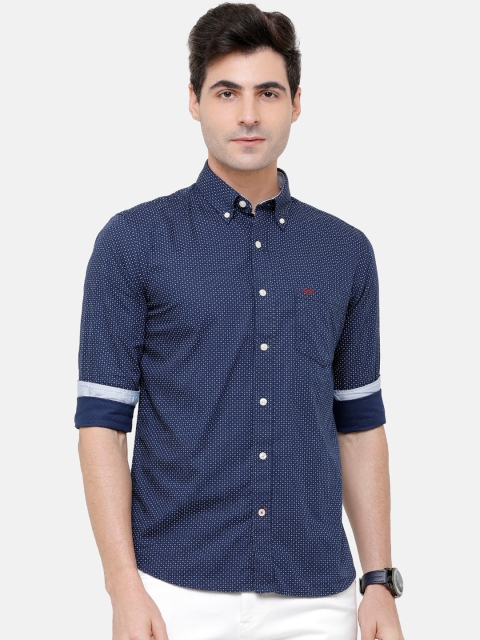 

Double Two Men Navy Blue Comfort Slim Fit Printed Casual Shirt