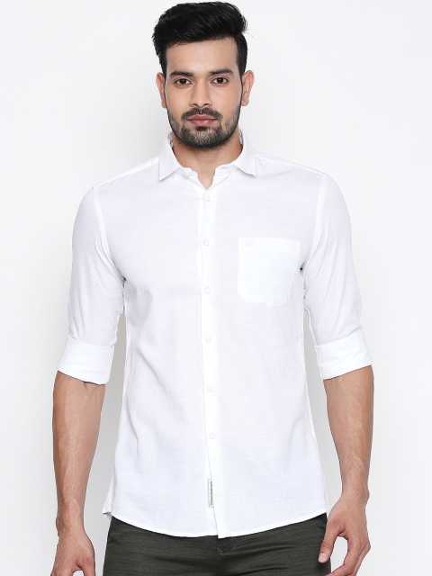 Integriti Men White Slim Fit Solid Casual Shirt