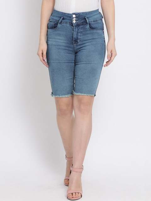 

Code 61 Women Blue Washed Skinny Fit Denim Shorts