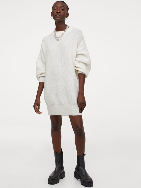 

H&M Women White Knitted Dress