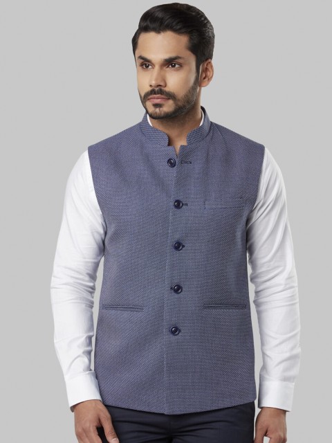 

Raymond Men Blue Solid Nehru Jacket
