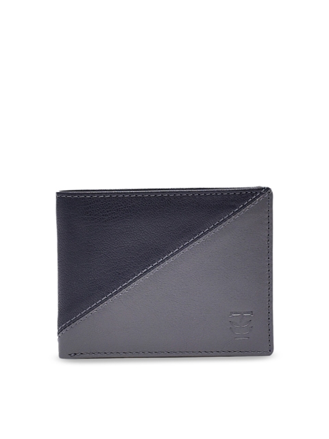 

TRENDERS Men Navy Blue & Grey Colourblocked Leather Two Fold Wallet