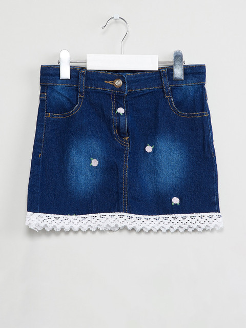 

max Girls Blue & White Stonewashed Denim A-Line Mini Skirt