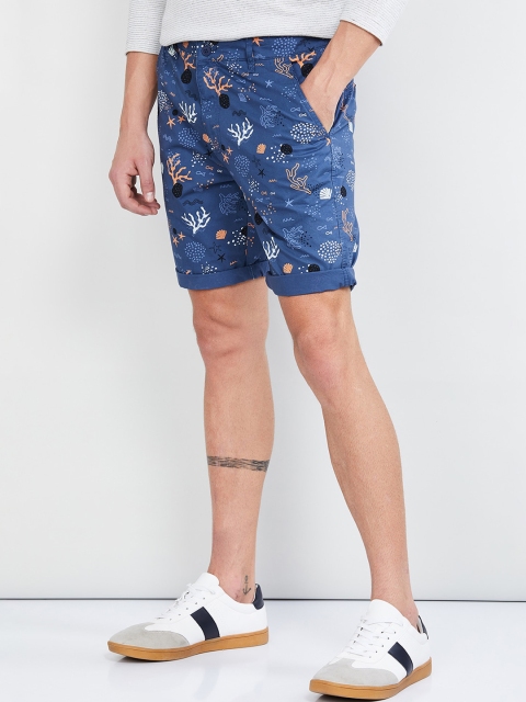 

max Men Blue Printed Regular Shorts