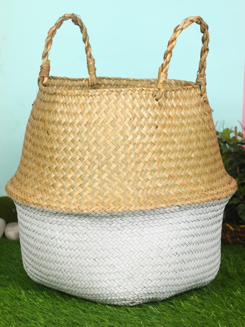 

PolliNation White Plush Woven Seagrass White Tote Belly Basket