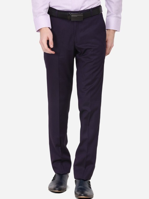 

JB STUDIO Men Purple Slim Fit Self Design Formal Trousers