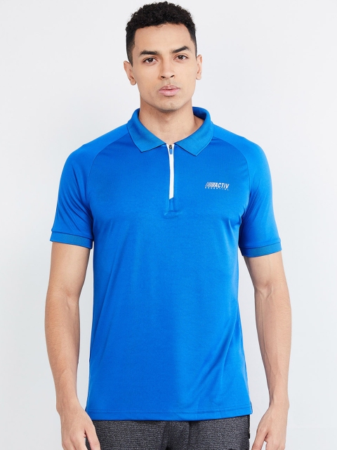

max Men Blue Solid Polo Collar T-shirt