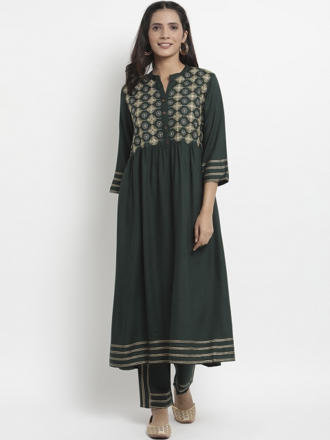 

Prakhya Women Green Embroidered Kurta with Trousers