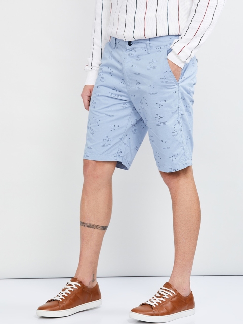 

max Men Blue Printed Regular Shorts