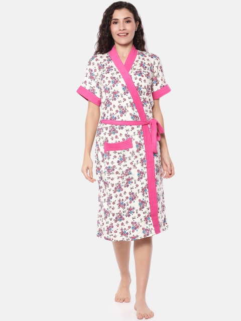 

Red Rose Women White & Pink Floral Print Bath Robe