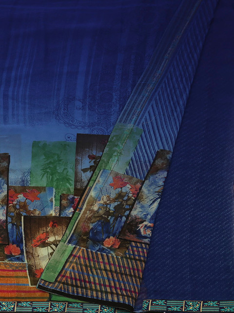 

Pothys Blue Printed Poly Georgette Saree