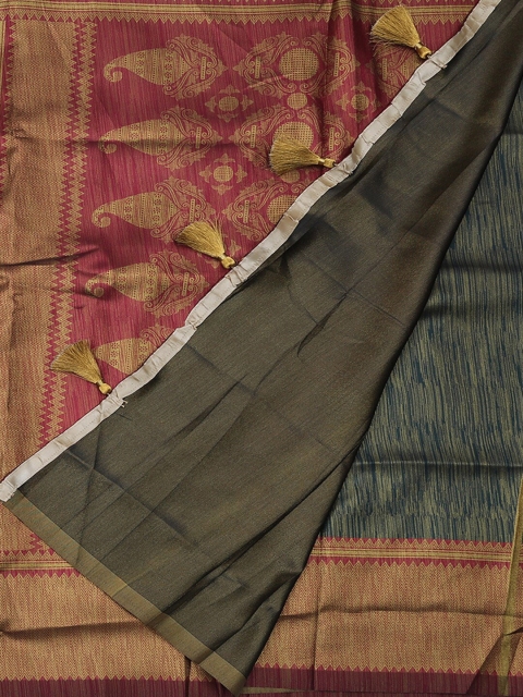 

Pothys Green & Maroon Jute Silk Woven Design Saree