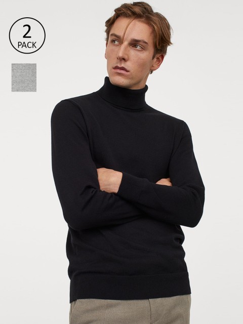 

H&M Men 2-Pack Polo-Neck Jumpers, Grey