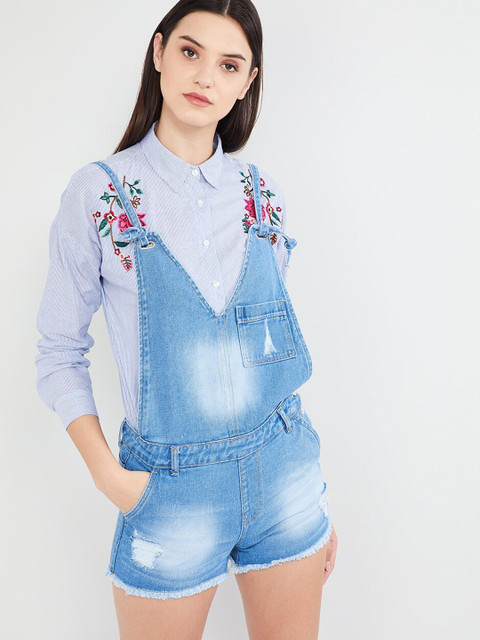 

max Women Blue Stonewashed Dungarees