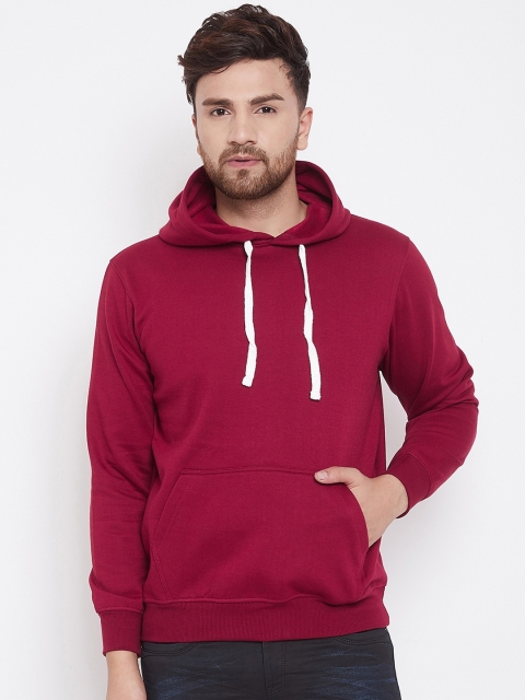 

wesquare Men Maroon Solid Hooded Sweatshirt