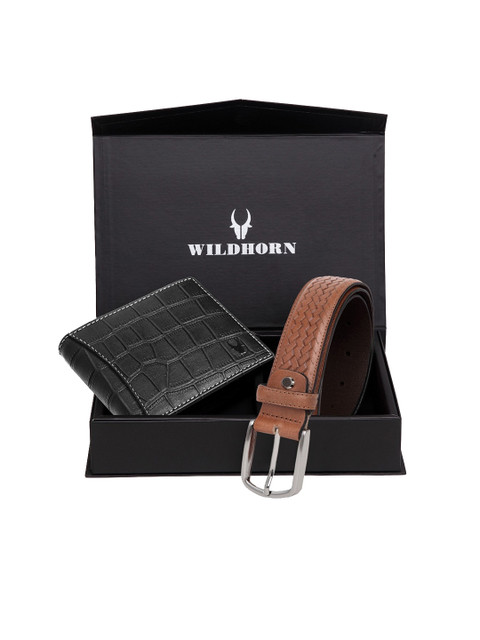 

WildHorn Men Black & Brown Textured RFID Protected Genuine Leather Accessory Gift Set