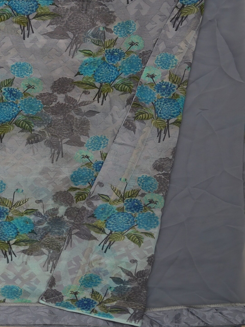 Pothys Grey & Blue Floral Poly Georgette Printed Saree