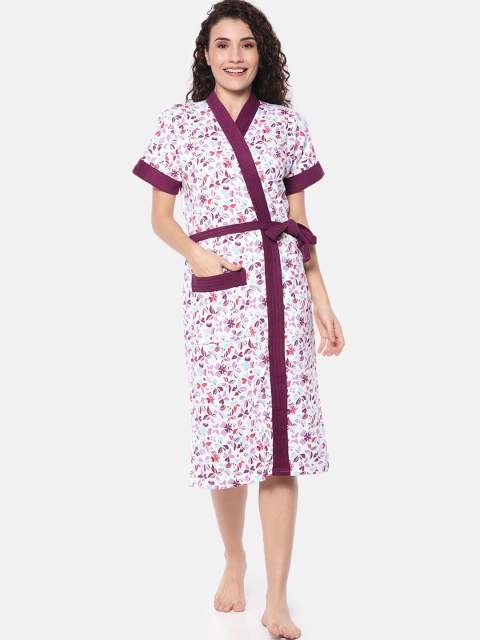 

Red Rose Women White & Purple Floral Print Bath Robe