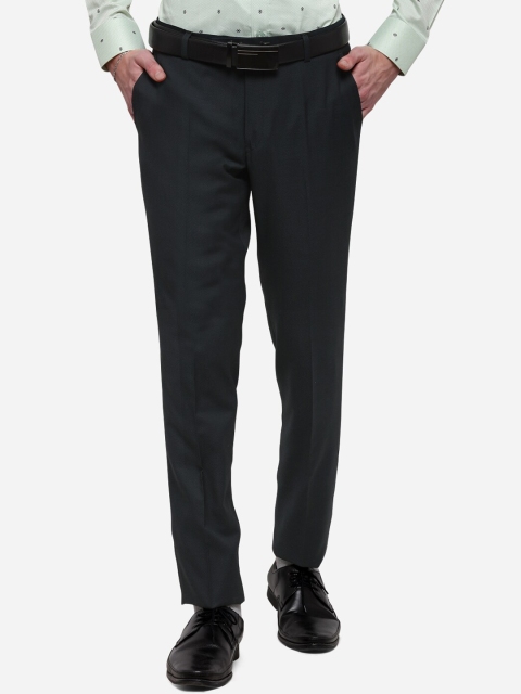 JADE BLUE Men Green Skinny Fit Solid Formal Trousers