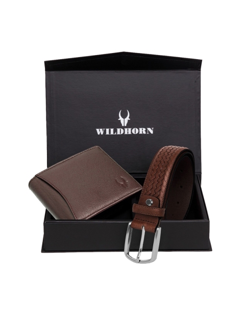 

WildHorn Men Brown Textured RFID Protected Genuine Leather Accessory Gift Set