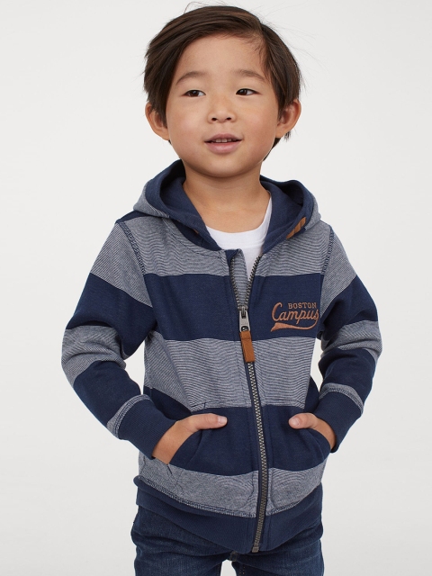

H&M Boys Blue Striped Zip-Through Hoodie