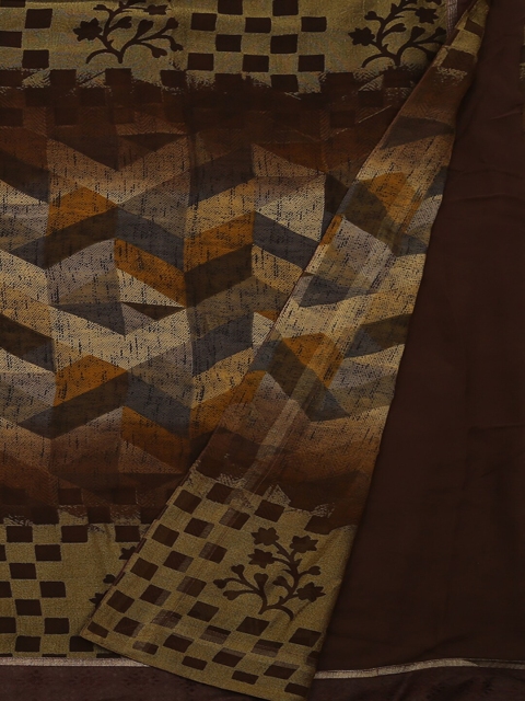 

Pothys Brown Printed Poly Georgette Saree