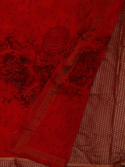 

Pothys Red & Black Floral Poly Georgette Printed Saree