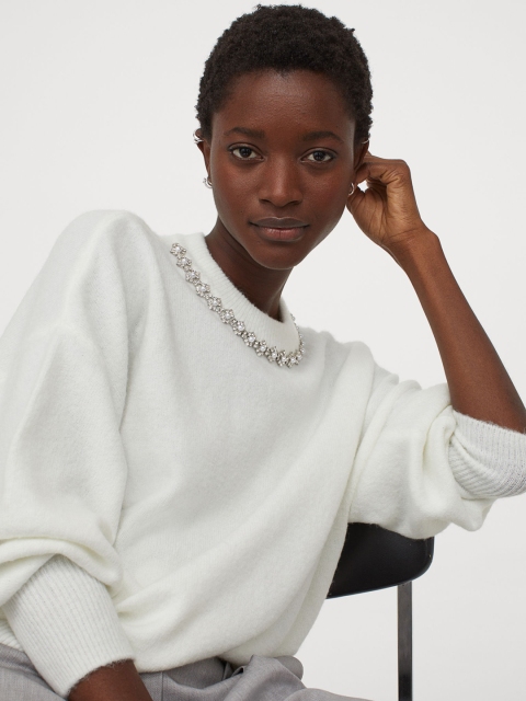 

H&M Women White Solid Studded Jumper