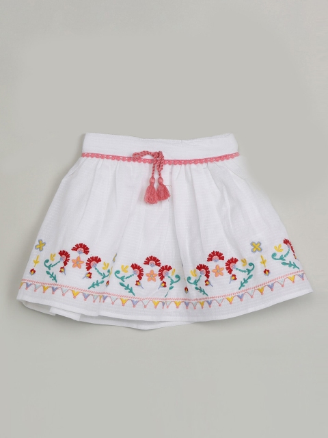 

max Girls Off-White & Red Embroidered A-Line Skirt