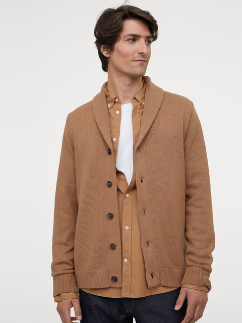 

H&M Men Beige Solid Shawl-Collar Cardigan