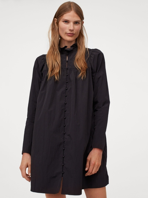 

H&M Women Black Frill-Collared Dress