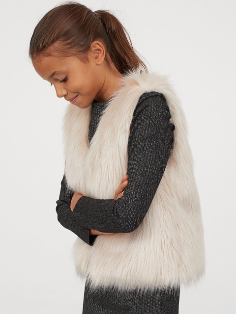 

H&M Girls Beige Solid Faux Fur Gilet