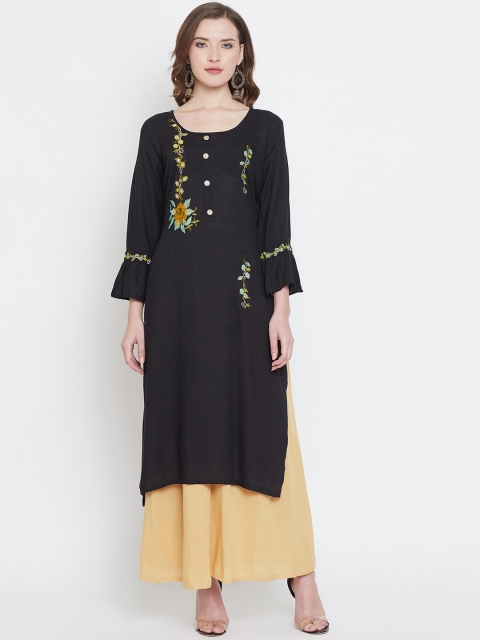 

Castle Women Black Embroidered Straight Kurta