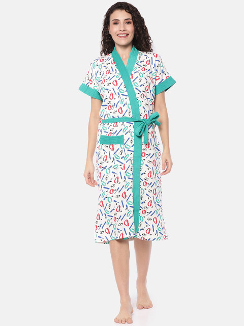 

Red Rose Women White & Green Lips Print Bath Robe