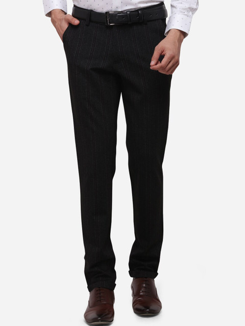 

JB STUDIO Men Black Slim Fit Striped Formal Trousers
