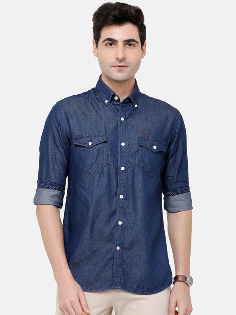 

Double Two Men Blue Comfort Slim Fit Solid Casual Shirt
