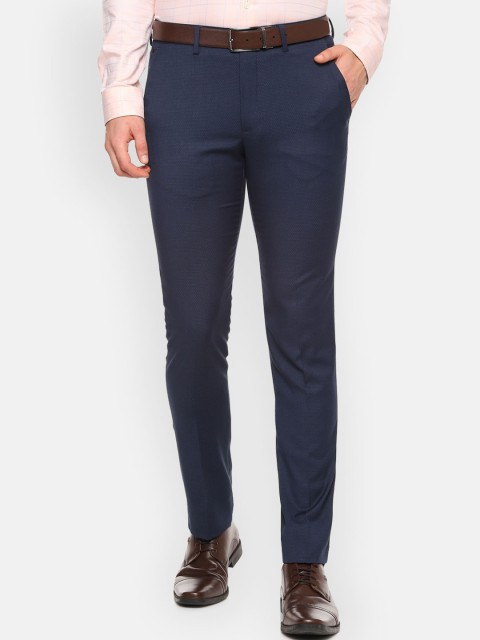 

Louis Philippe Men Navy Blue Slim Fit Self Design Formal Trousers