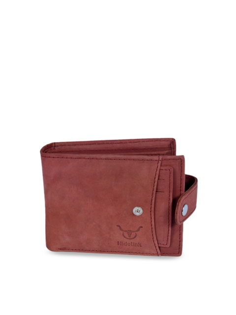 

Hidelink Men Red Solid RFID Protected Genuine Leather Two Fold Wallet