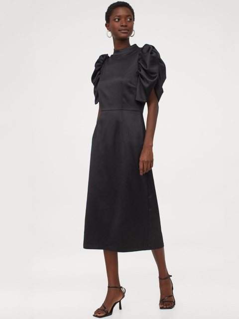

H&M Women Black Puff-Sleeved Satin Dress